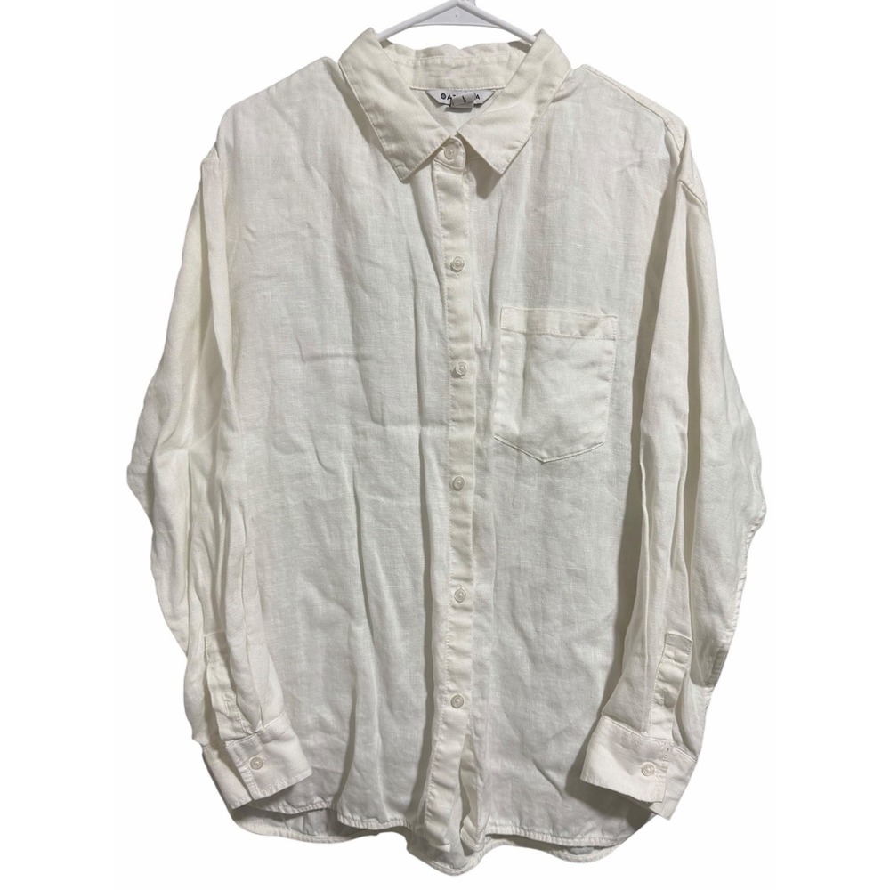 Athleta Retreat Linen Shirt Button Down Long Sleeve White Women's Size Large